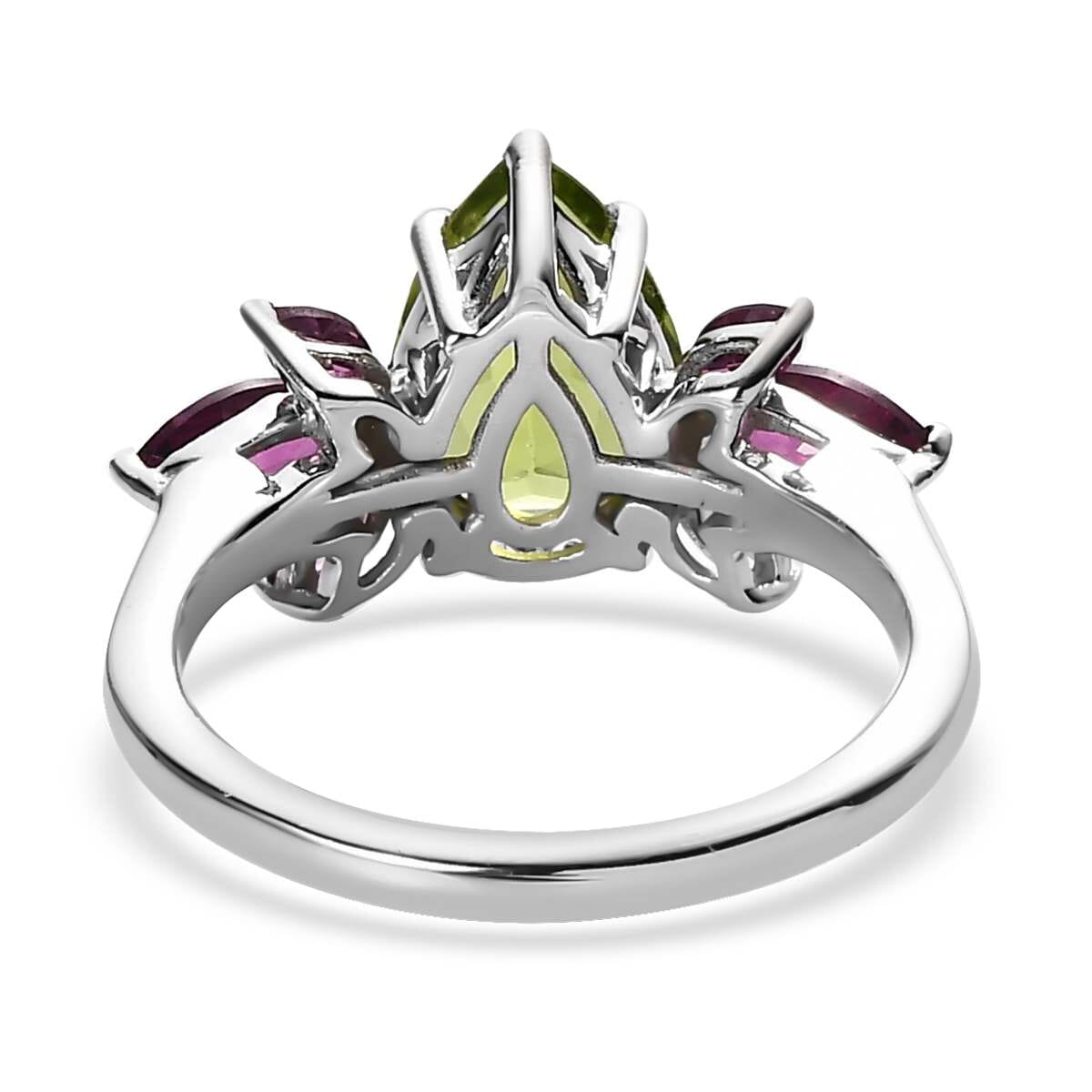 Premium Peridot and Orissa Rhodolite Garnet Ring in Rhodium Over Sterling Silver 2.90 ctw image number 4