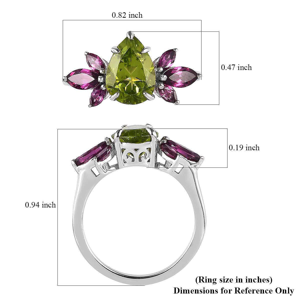 Premium Peridot and Orissa Rhodolite Garnet Ring in Rhodium Over Sterling Silver (Size 6.0) 2.90 ctw image number 5
