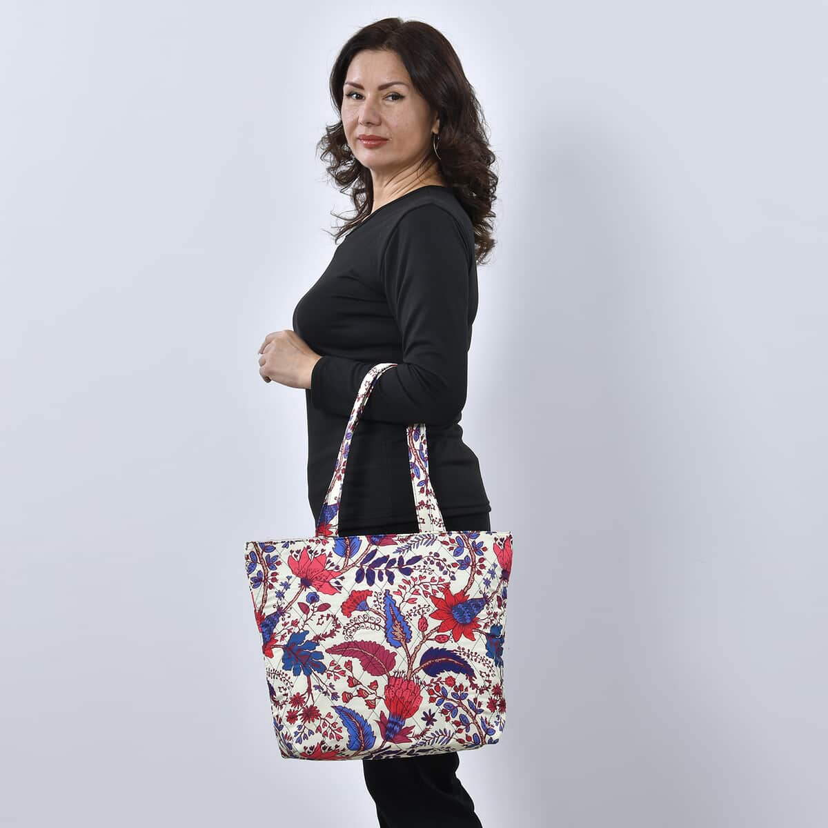 Beige and Mulit Color Flower Pattern Tote Bag (17"x4.5"x13.5") image number 1