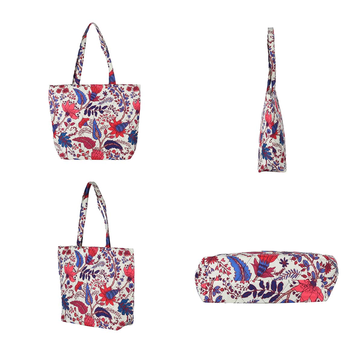 Beige and Multi Color Flower Pattern Tote Bag image number 3