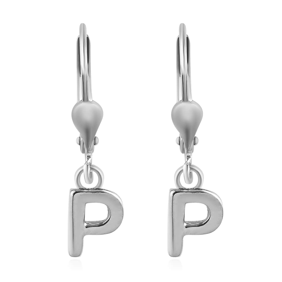 Platinum Over Sterling Silver Initial P Earrings image number 0