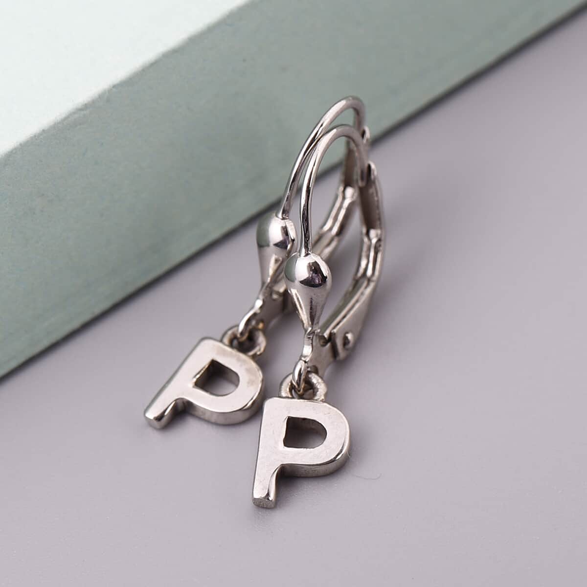 Platinum Over Sterling Silver Initial P Earrings image number 1