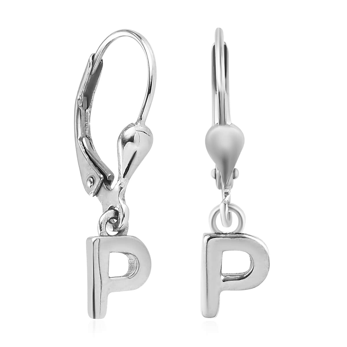 Platinum Over Sterling Silver Initial P Earrings image number 3