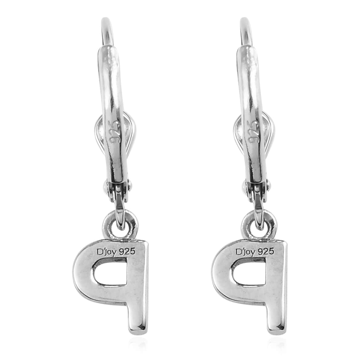 Platinum Over Sterling Silver Initial P Earrings image number 4
