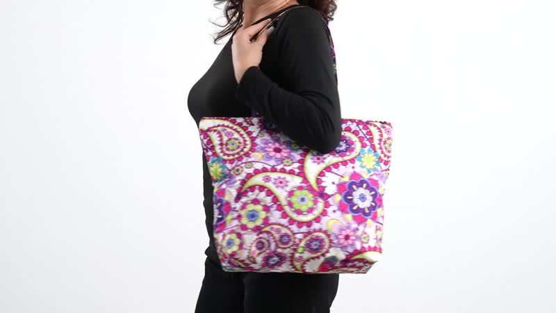 Beige and Mulit Color Flower Pattern Tote Bag (17"x4.5"x13.5")