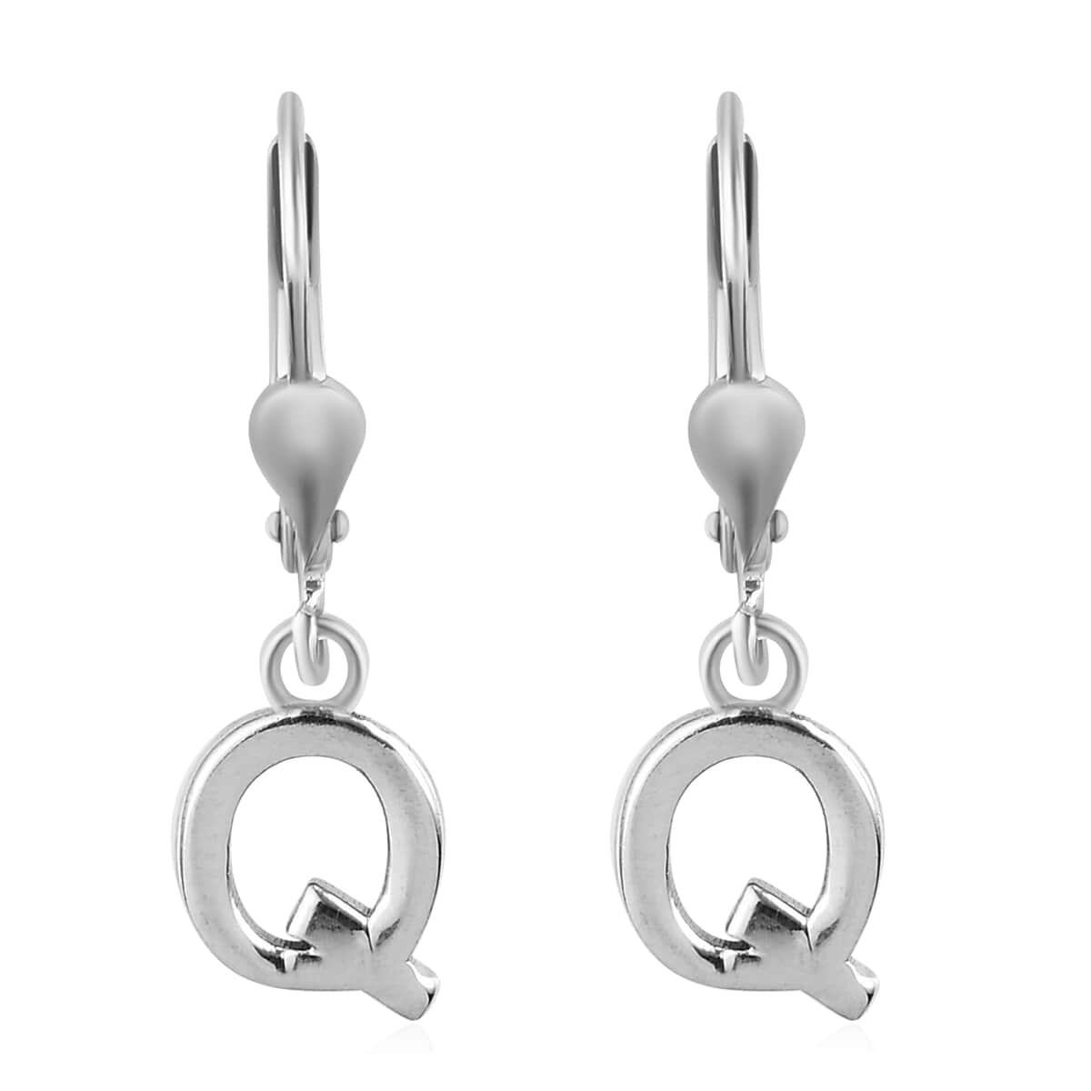 Platinum Over Sterling Silver Dangle Initial Q Earrings image number 0