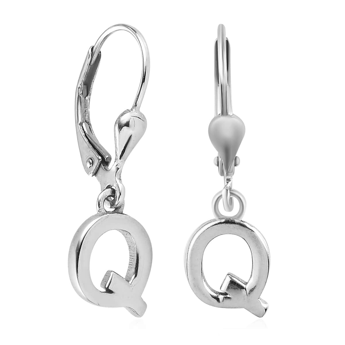 Platinum Over Sterling Silver Dangle Initial Q Earrings image number 3