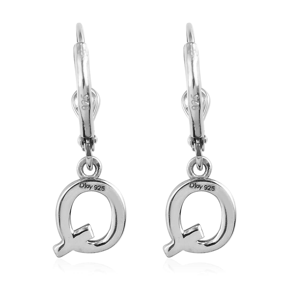 Platinum Over Sterling Silver Dangle Initial Q Earrings image number 4
