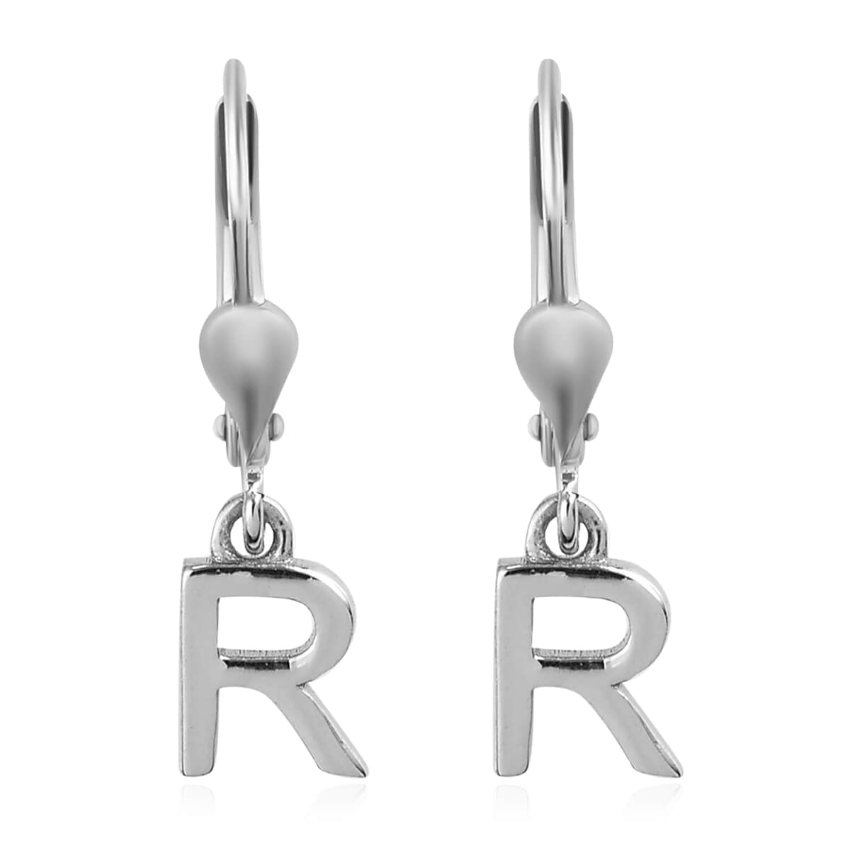 Platinum Over Sterling Silver Initial R Earrings image number 0