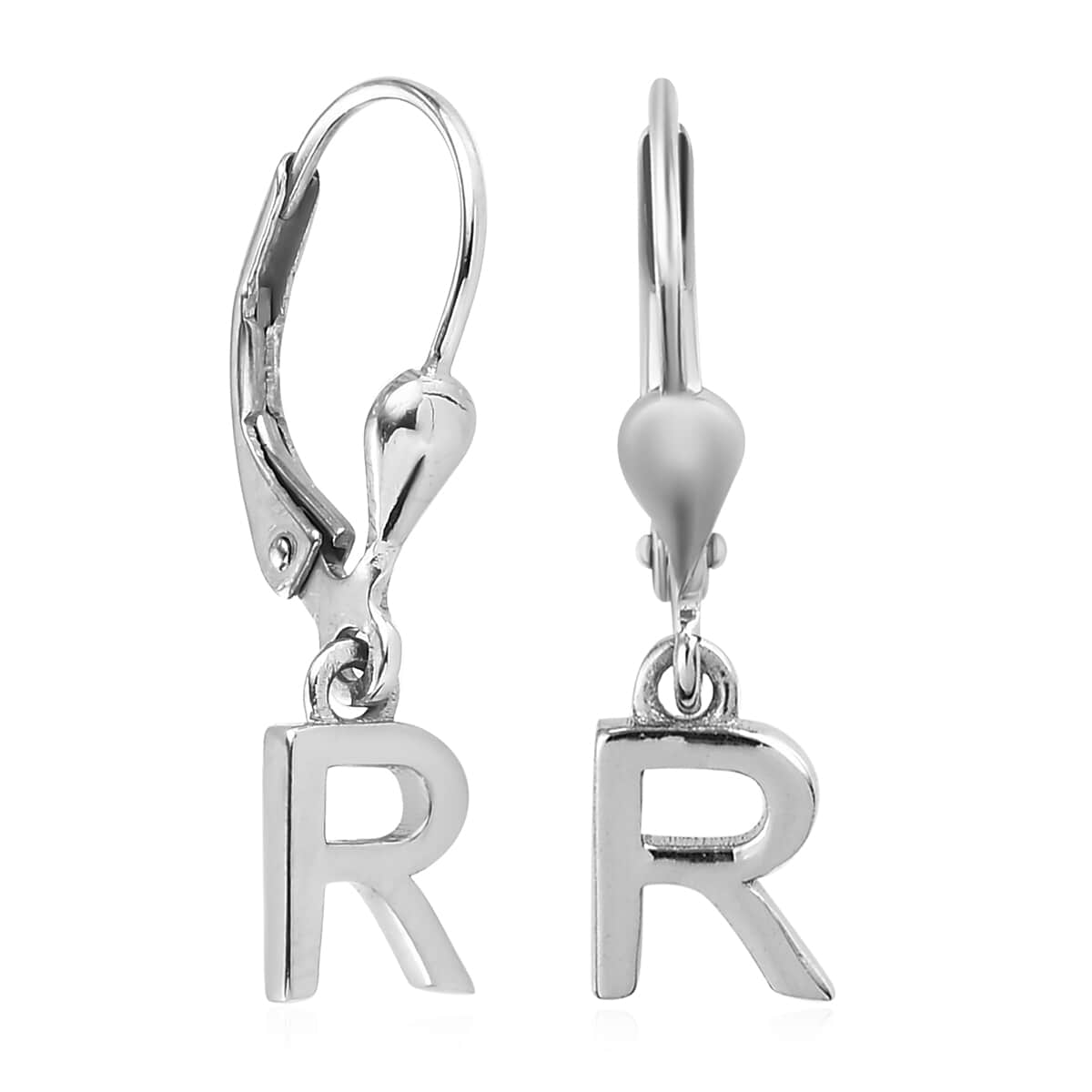Platinum Over Sterling Silver Initial R Earrings image number 3