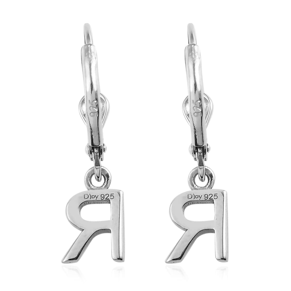 Platinum Over Sterling Silver Initial R Earrings image number 4