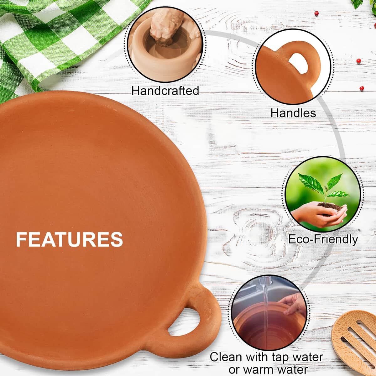 Handcrafted, Eco-friendly, Reusable, Made in India, Terracota Earthern Clay Deep Pan For Cooking And Serving image number 2