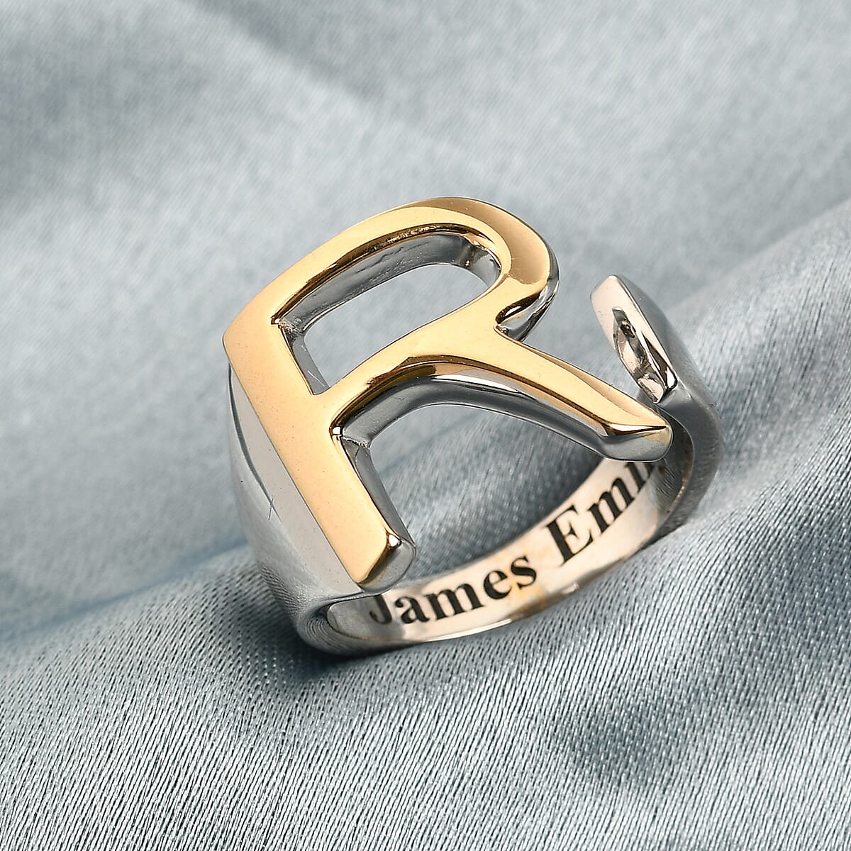 Personalized Initial R Ring in 18K YG Plated and Platinum Bond (Size 10.0) image number 1