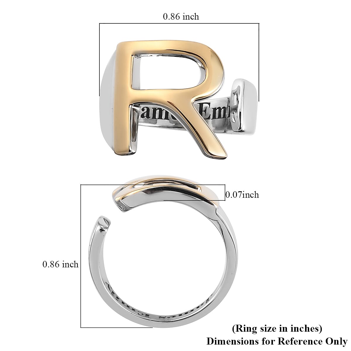 Personalized Initial R Ring in 18K YG Plated and Platinum Bond (Size 10.0) image number 5