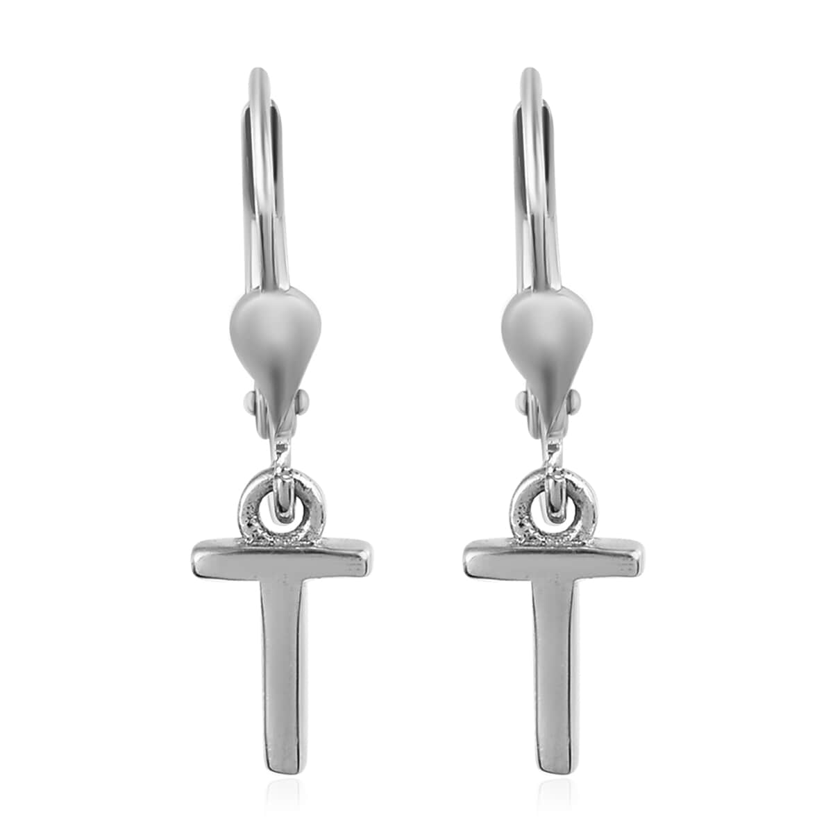 Platinum Over Sterling Silver Dangle Initial T Earrings image number 0
