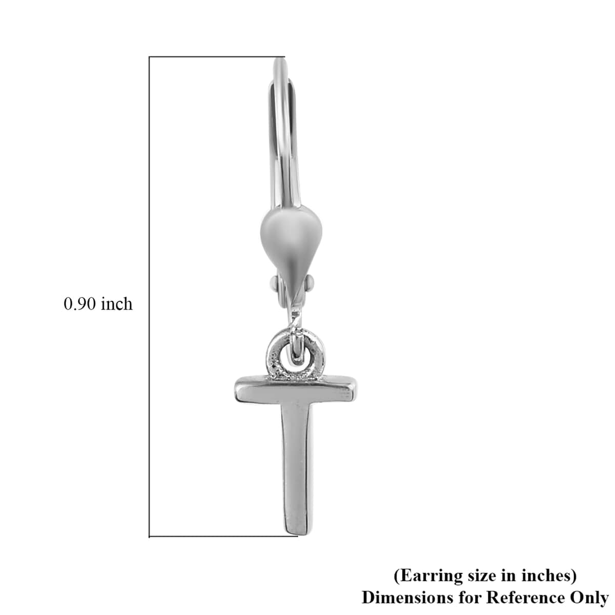 Platinum Over Sterling Silver Dangle Initial T Earrings image number 5