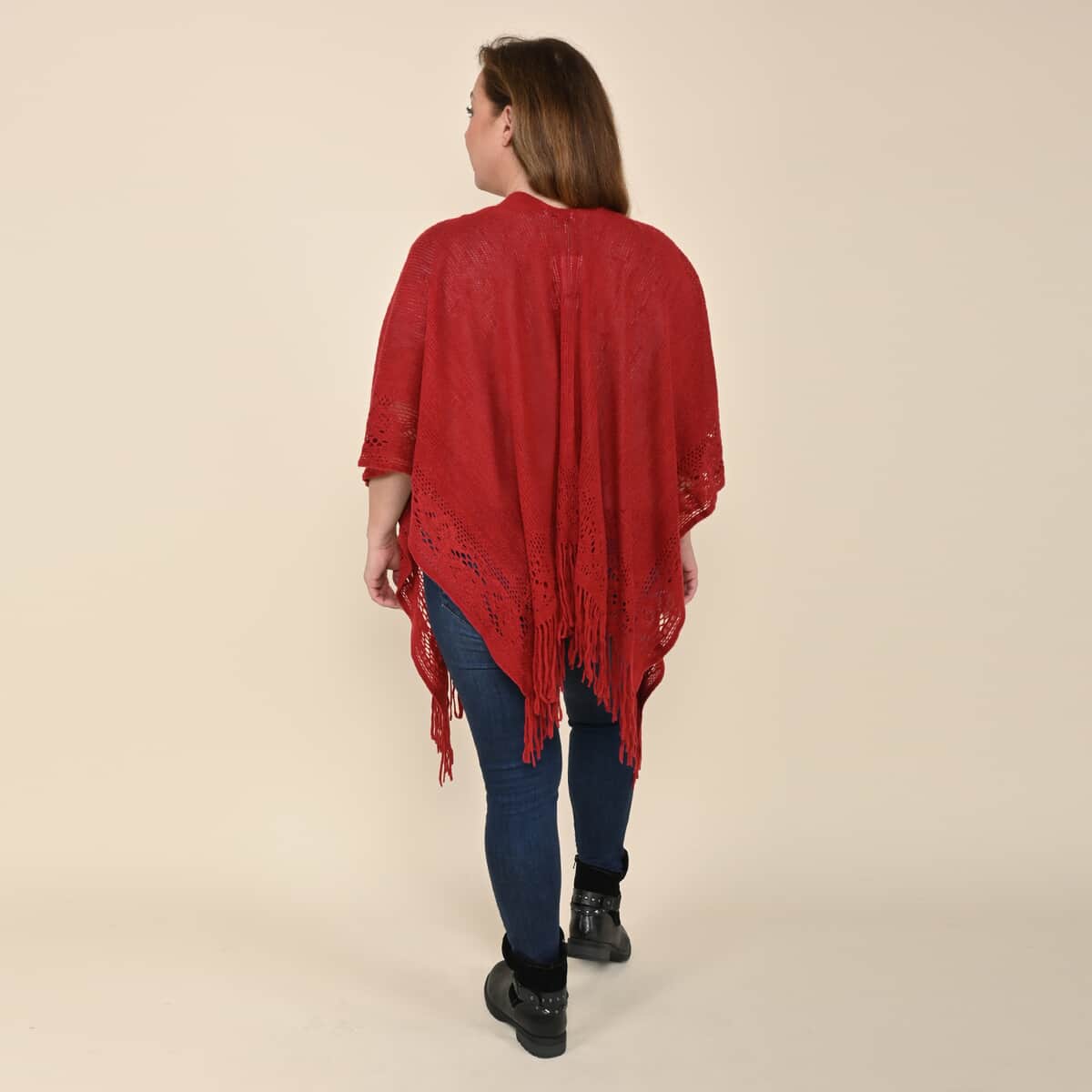 Tamsy Burgundy Solid Knitted Poncho (One Size Fits Most) image number 1