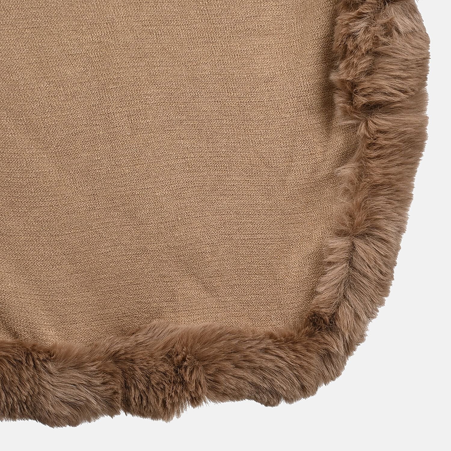 Designer Inspired Beige Ruana with Faux Fur Trim - One Size Fits Most