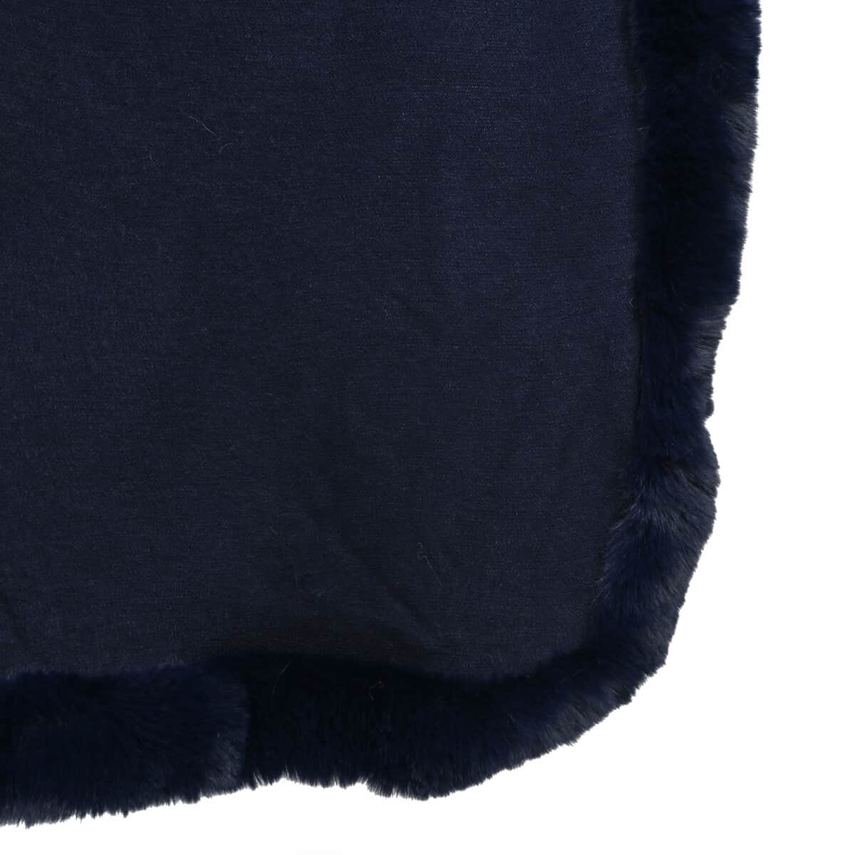 Designer Inspired Navy Ruana with Faux Fur Trim - One Size Fits Most image number 4