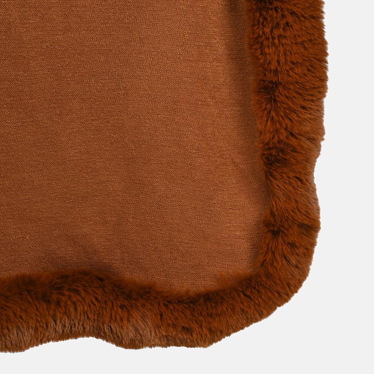 Tamsy Cognac Ruana with Faux Fur Trim - One Size Fits Most image number 4