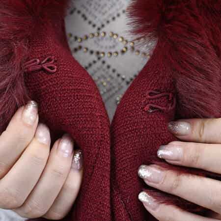 Designer Inspired Burgundy Ruana with Faux Fur Trim - One Size Fits Most image number 4