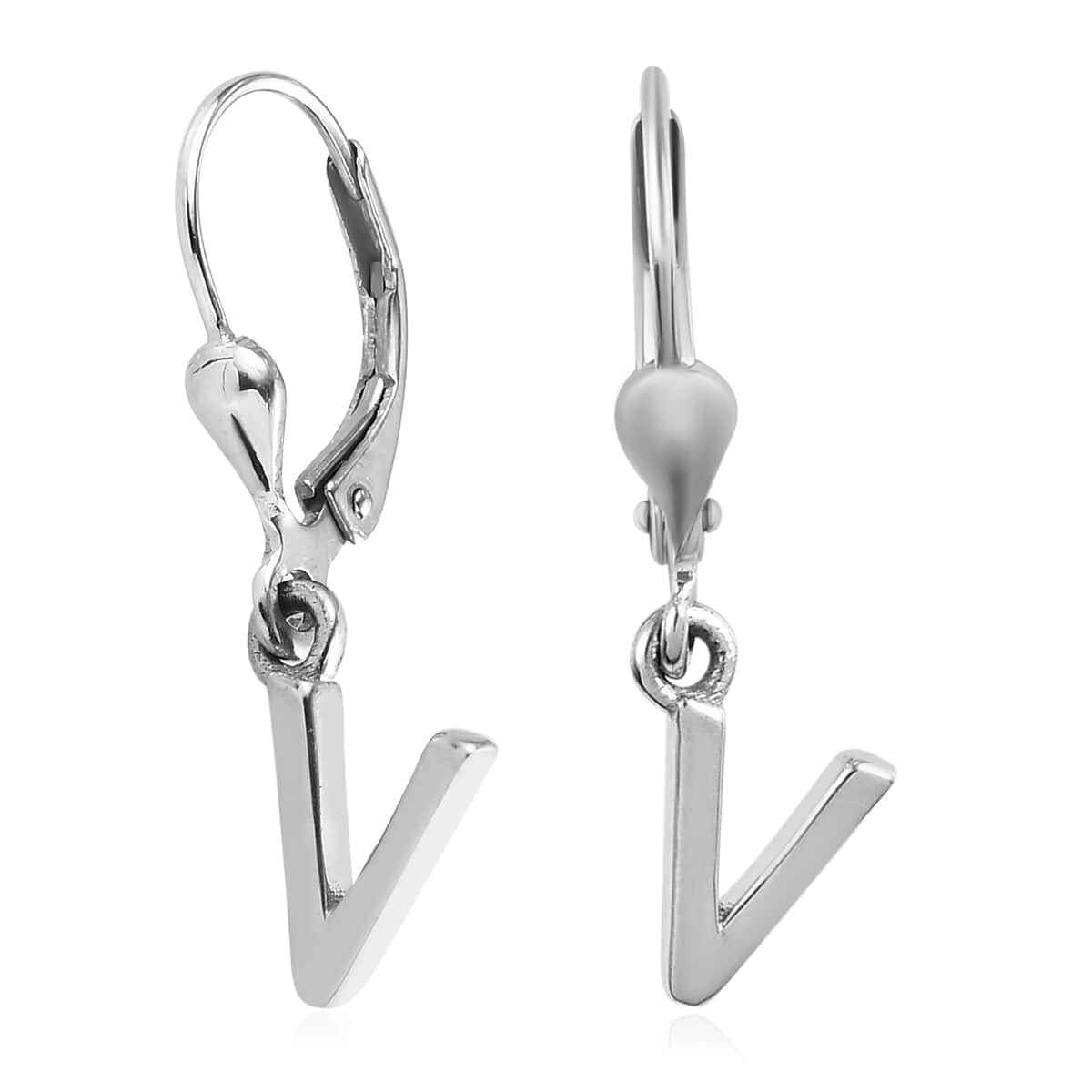 Platinum Over Sterling Silver Initial V Earrings image number 3