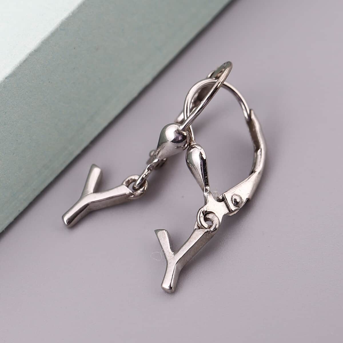 Platinum Over Sterling Silver Dangle Initial Y Earrings image number 1