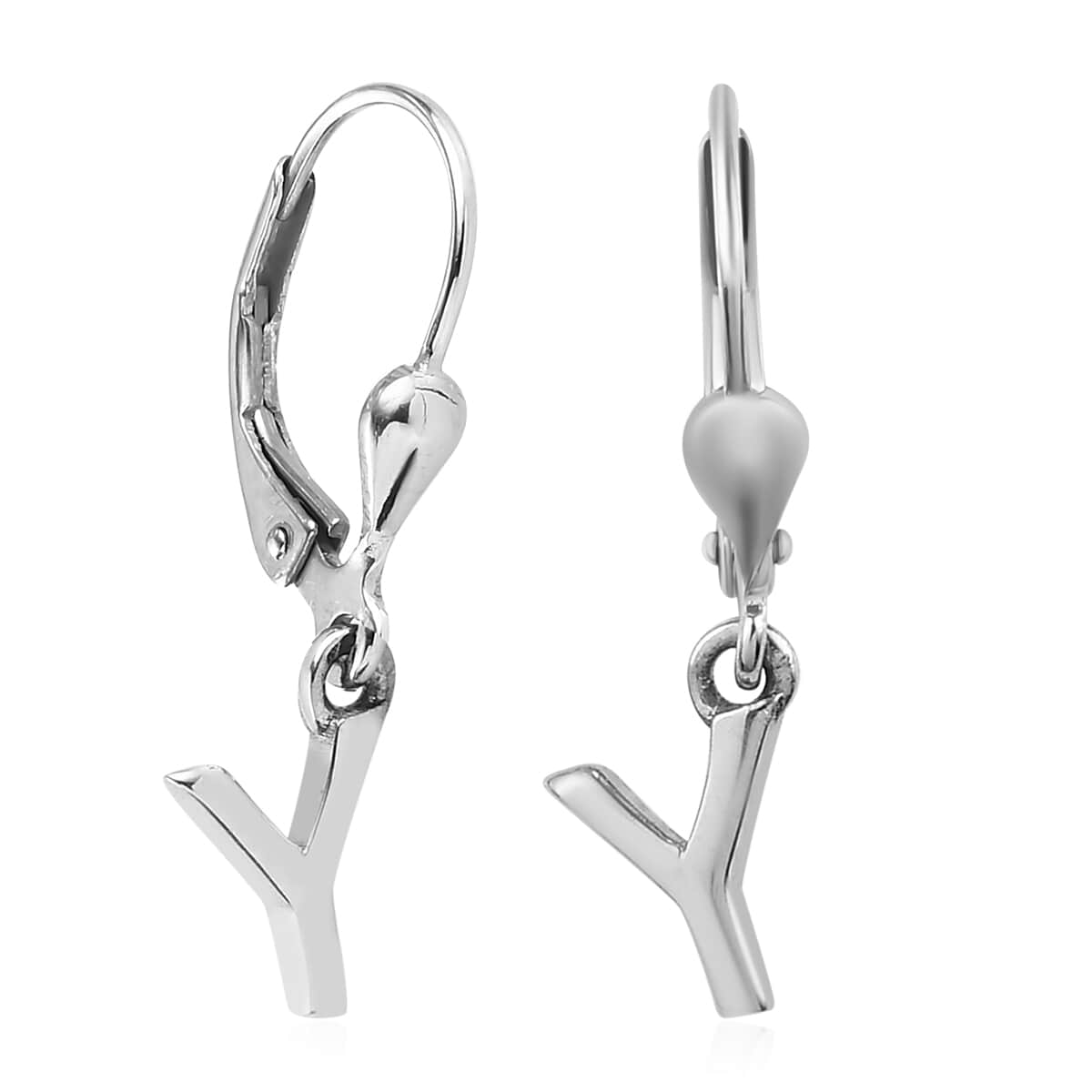 Platinum Over Sterling Silver Dangle Initial Y Earrings image number 3