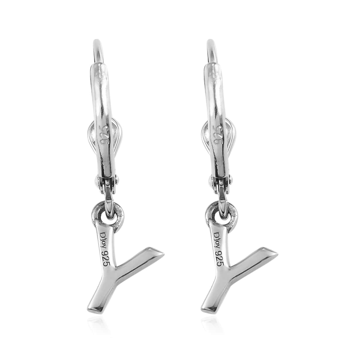 Platinum Over Sterling Silver Dangle Initial Y Earrings image number 4