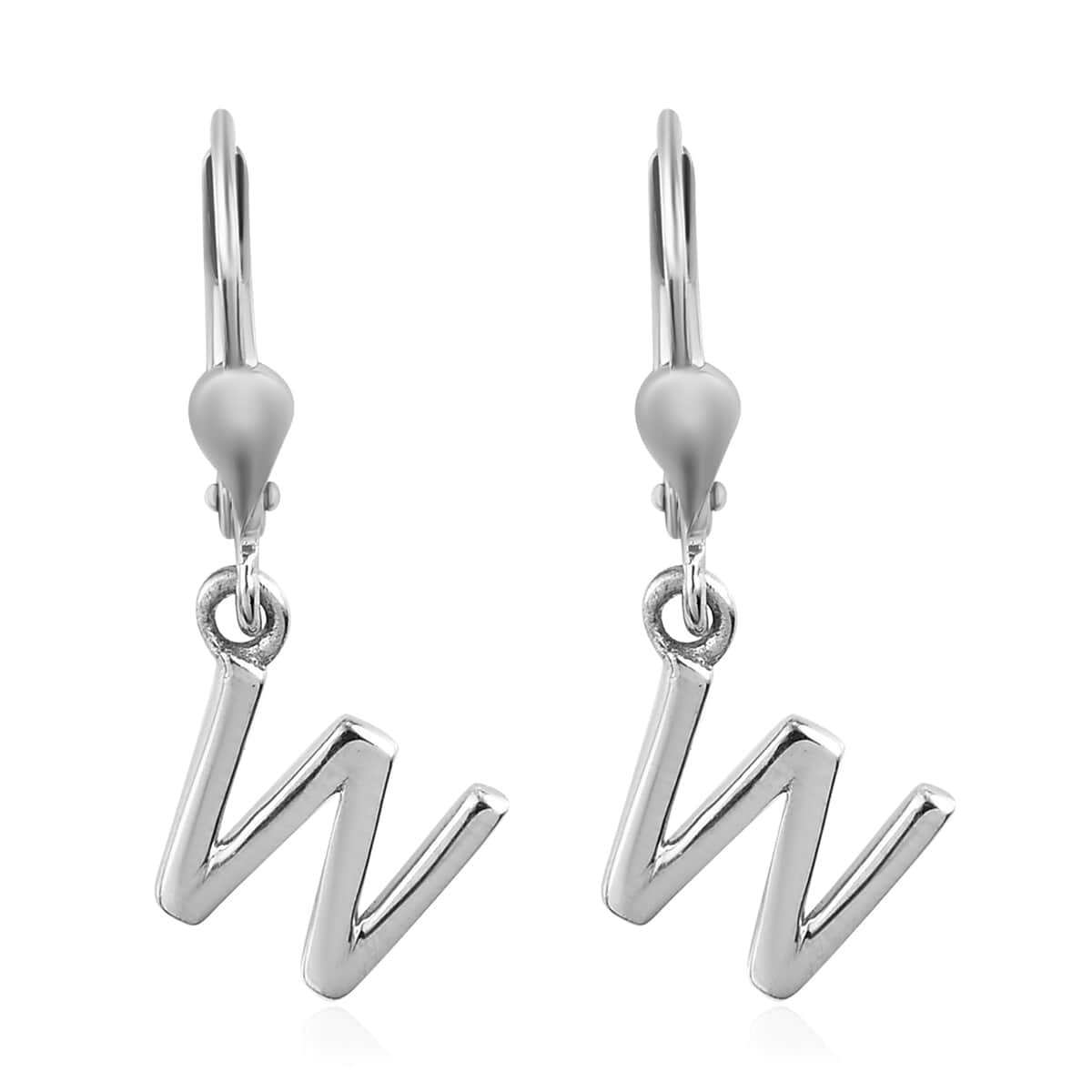 Platinum Over Sterling Silver Initial W Earrings image number 0