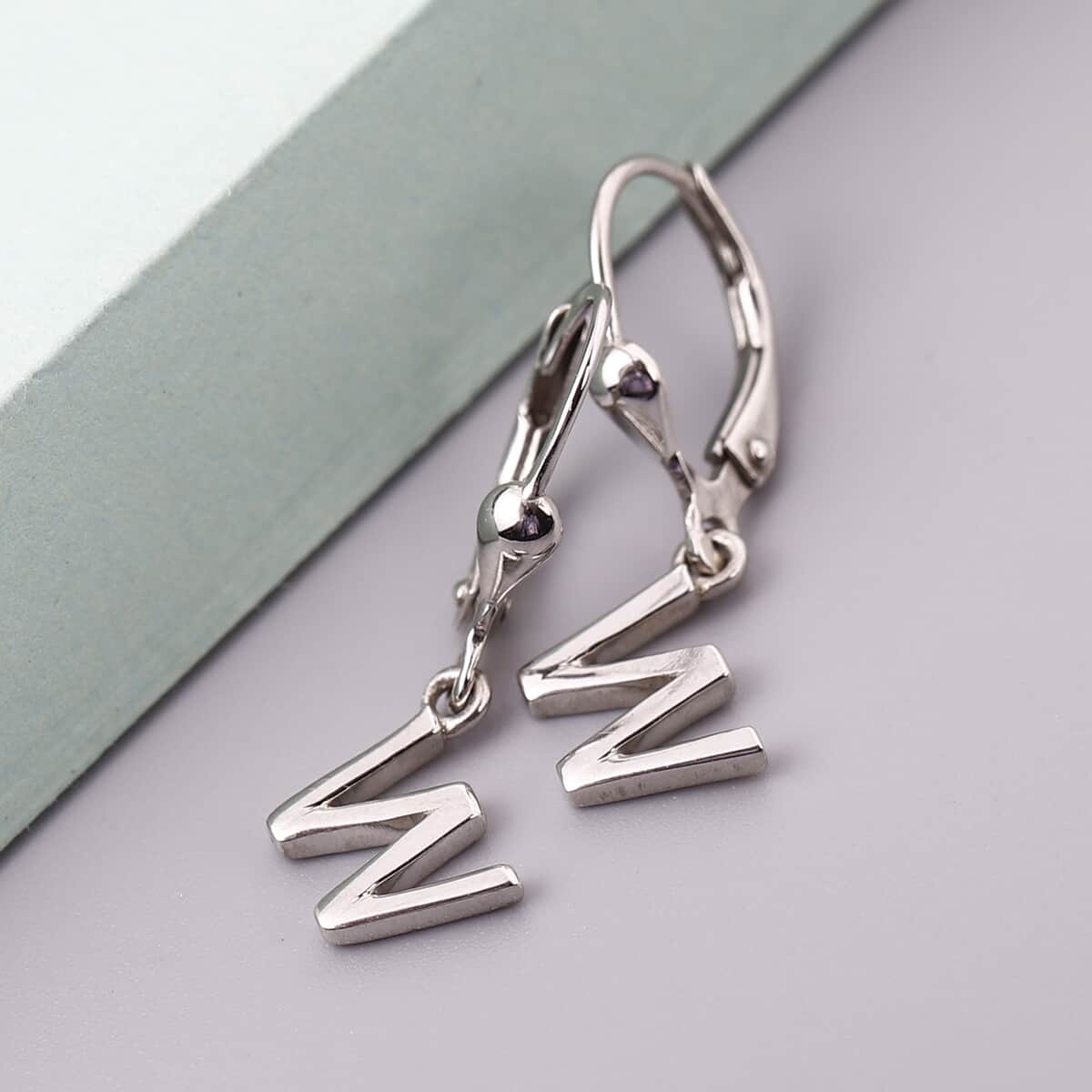 Platinum Over Sterling Silver Initial W Earrings image number 1