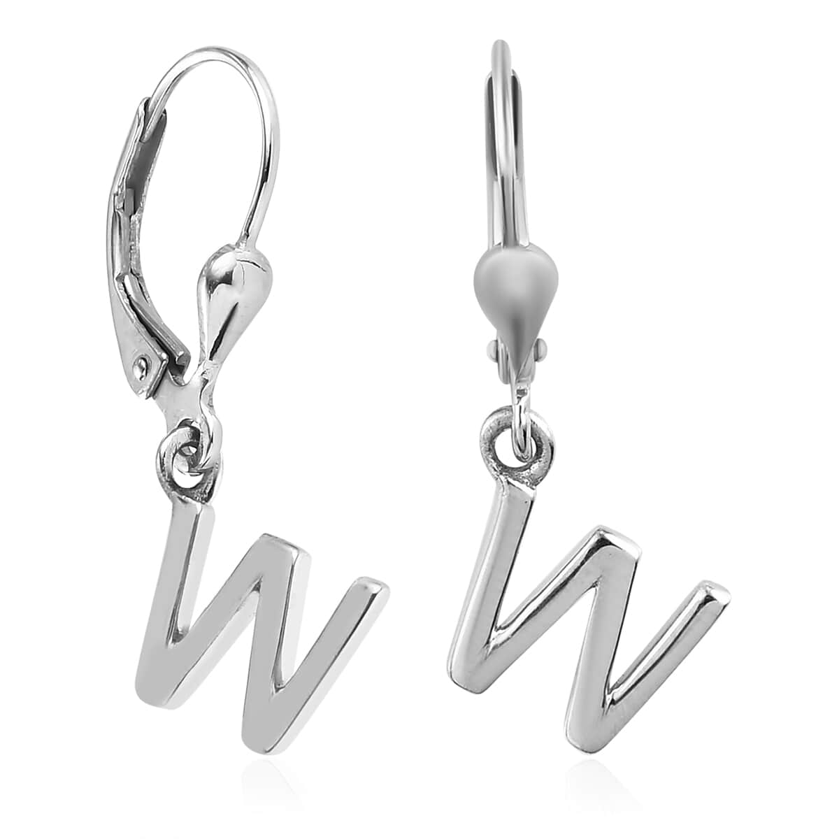 Platinum Over Sterling Silver Initial W Earrings image number 3