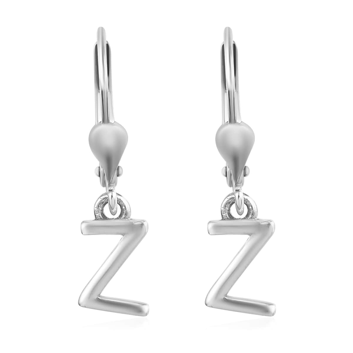Platinum Over Sterling Silver Initial Z Earrings image number 0