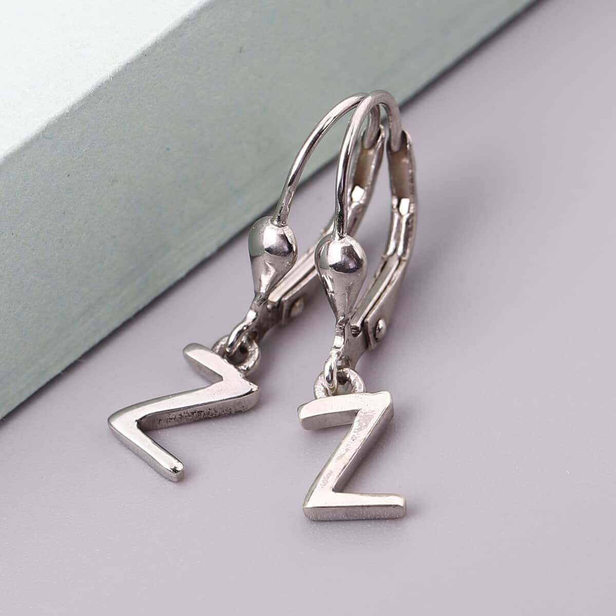 Platinum Over Sterling Silver Initial Z Earrings image number 1