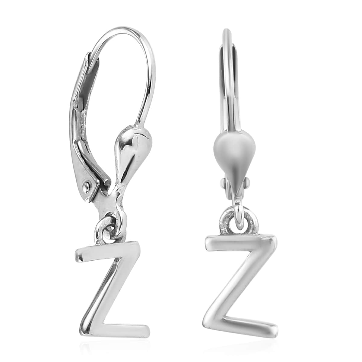 Platinum Over Sterling Silver Initial Z Earrings image number 3
