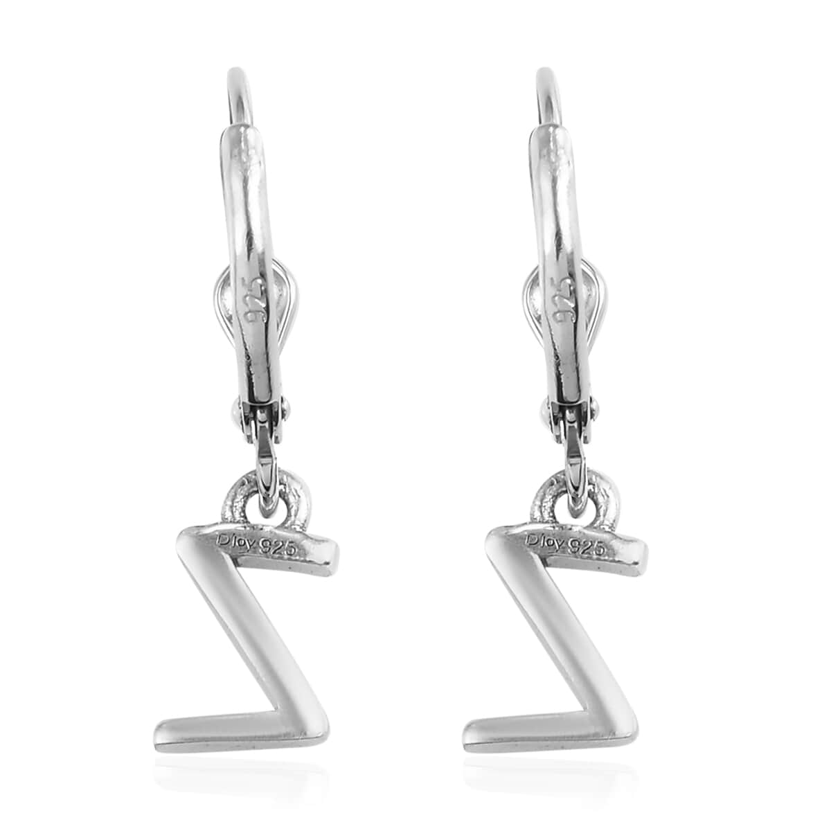 Platinum Over Sterling Silver Initial Z Earrings image number 4