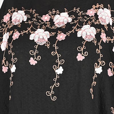 Tamsy Black Floral Embroidered Kaftan Top | Women's Top | Floral Top | Going Out Tops | Ladies Top | Blouses for Women