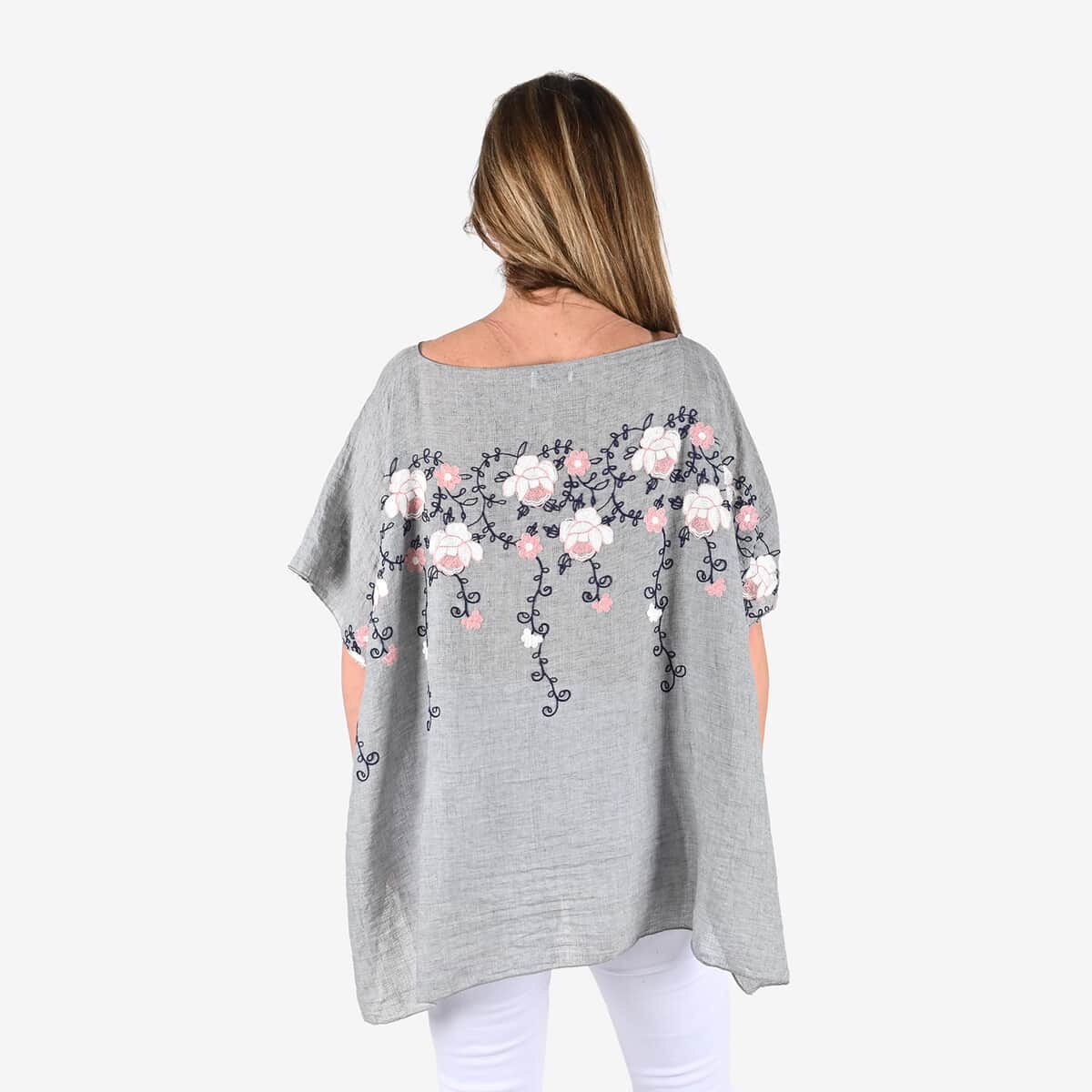 Tamsy Gray Floral Embroidered Kaftan Top , Women's Top , Floral Top , Going Out Tops , Ladies Top , Blouses for Women image number 2