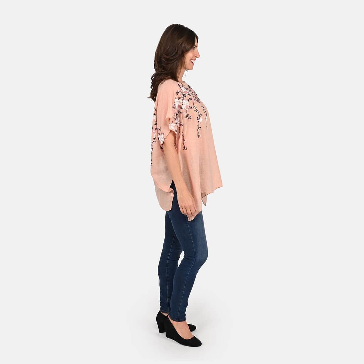 Tamsy Peach Floral Embroidered Kaftan Top , Women's Top , Floral Top , Going Out Tops , Ladies Top , Blouses for Women image number 2