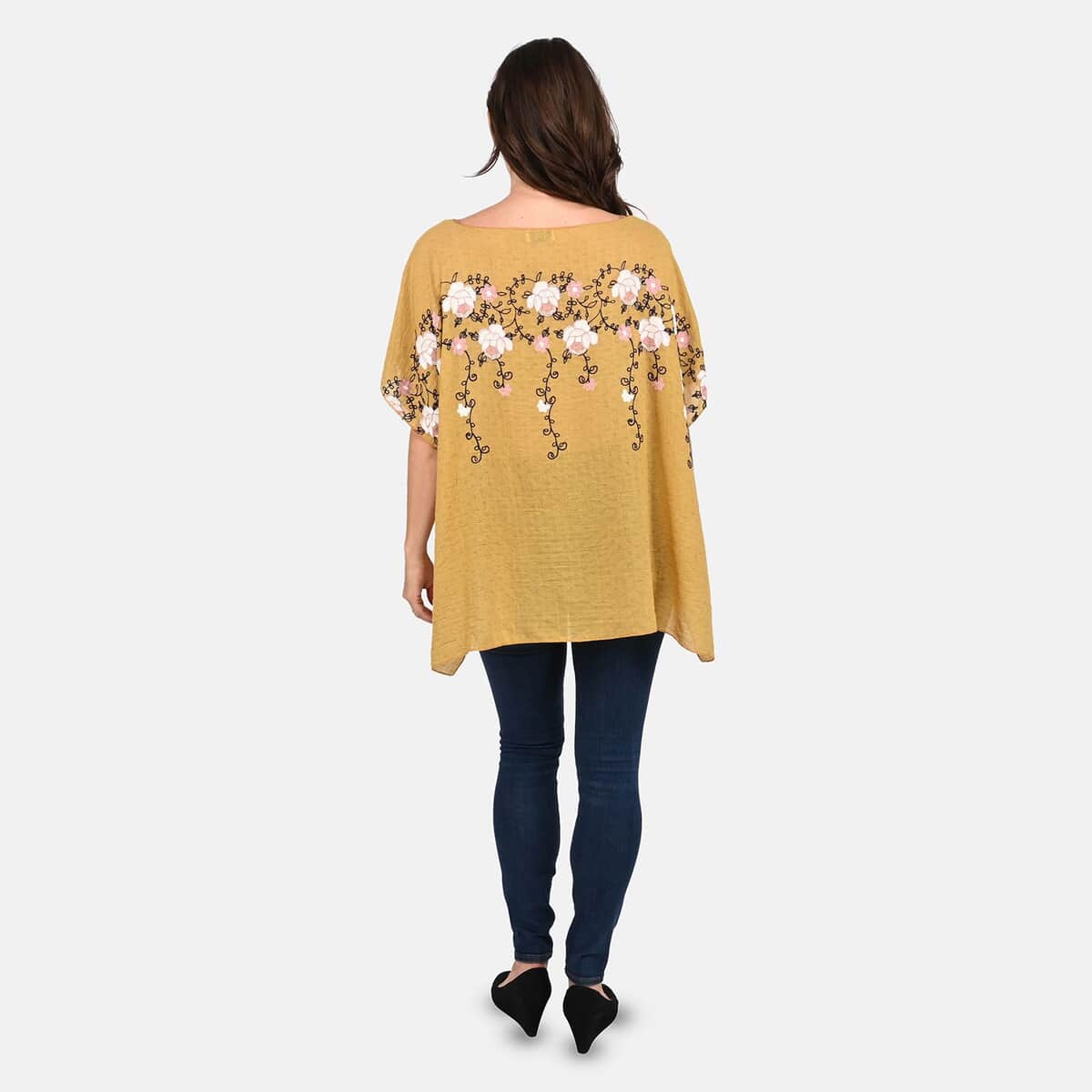 Tamsy Yellow Floral Embroidered Kaftan Top , Women's Top , Floral Top , Going Out Tops , Ladies Top , Blouses for Women image number 1