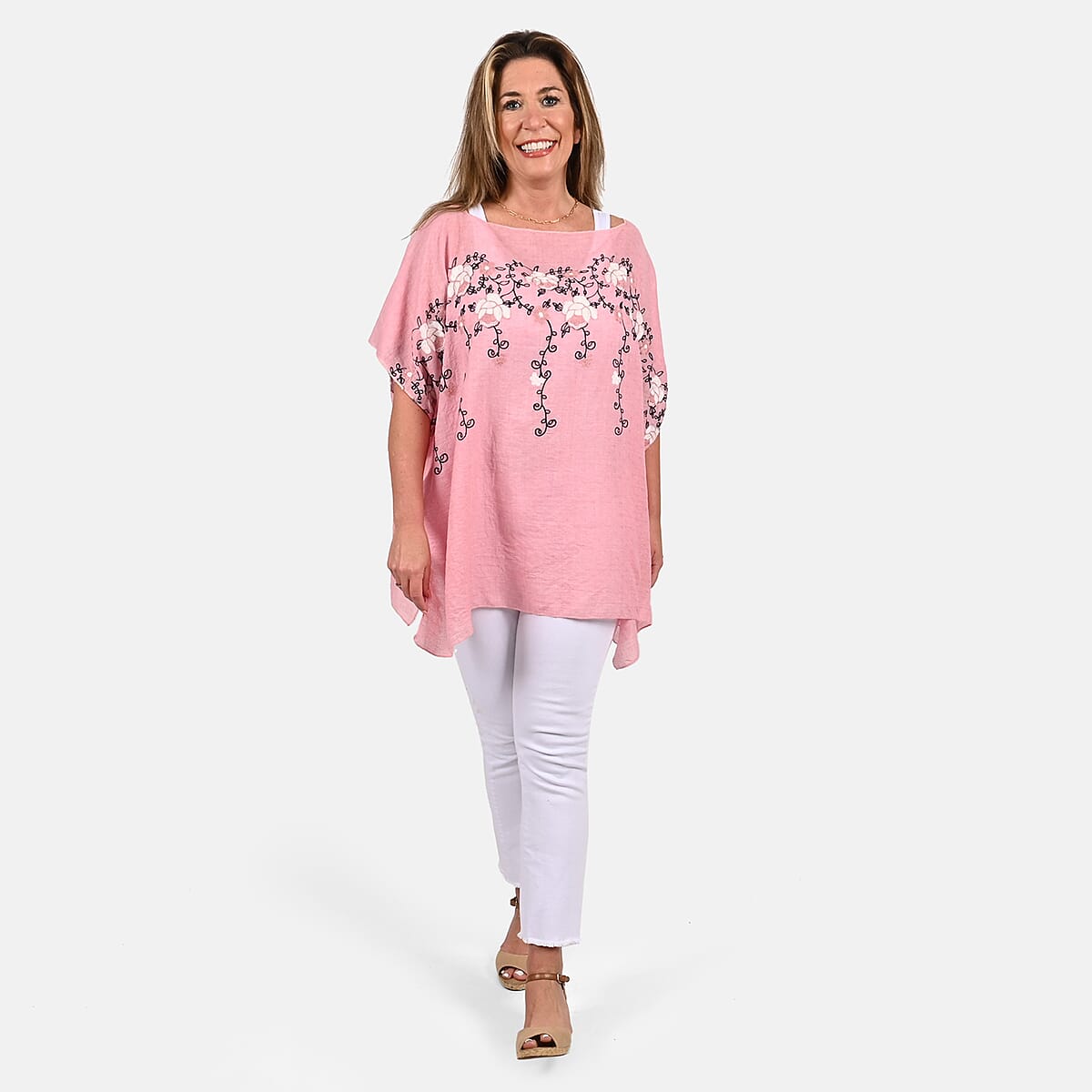 Tamsy Blush Floral Embroidered Kaftan Top , Women's Top , Floral Top , Going Out Tops , Ladies Top , Blouses for Women image number 0