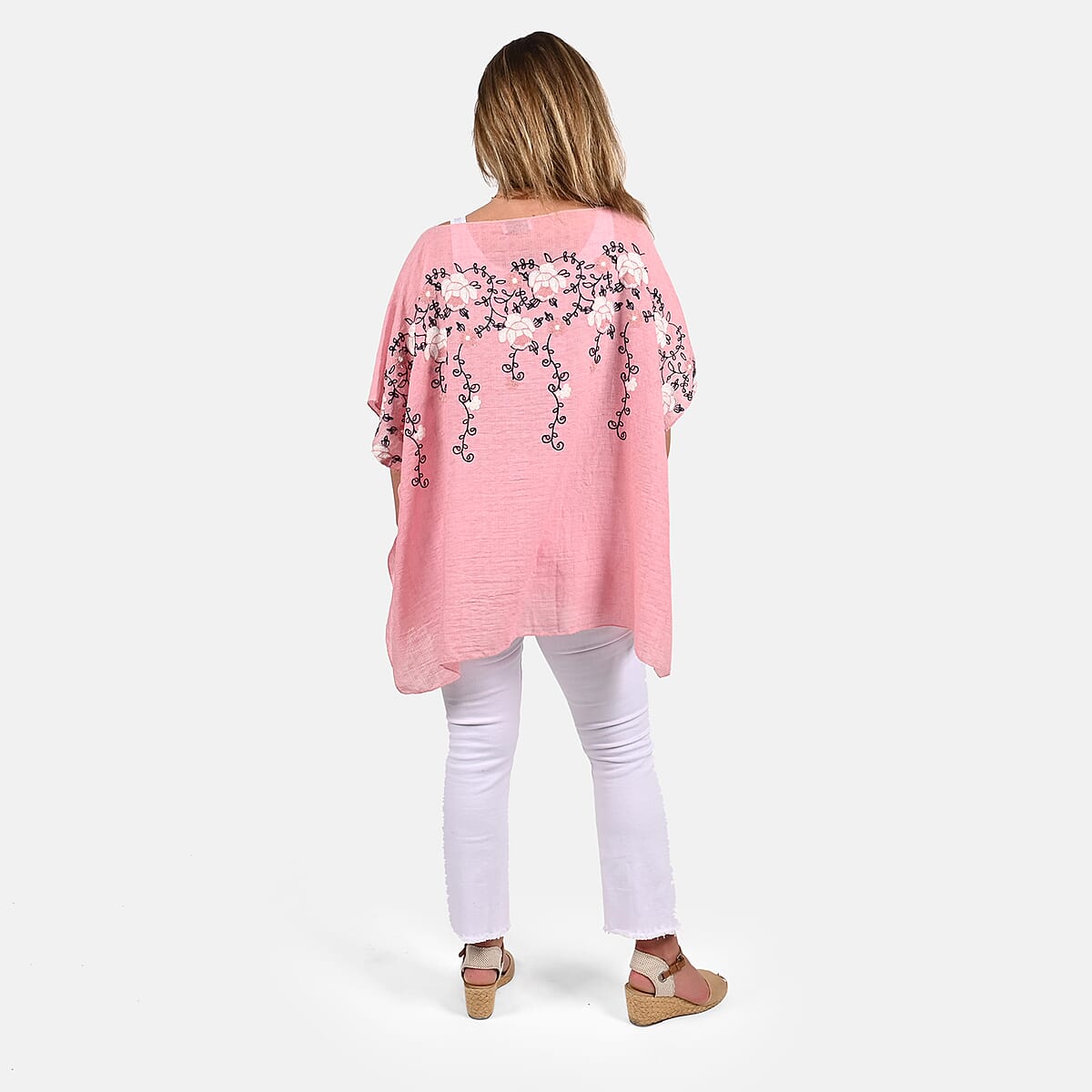 Tamsy Blush Floral Embroidered Kaftan Top , Women's Top , Floral Top , Going Out Tops , Ladies Top , Blouses for Women image number 1
