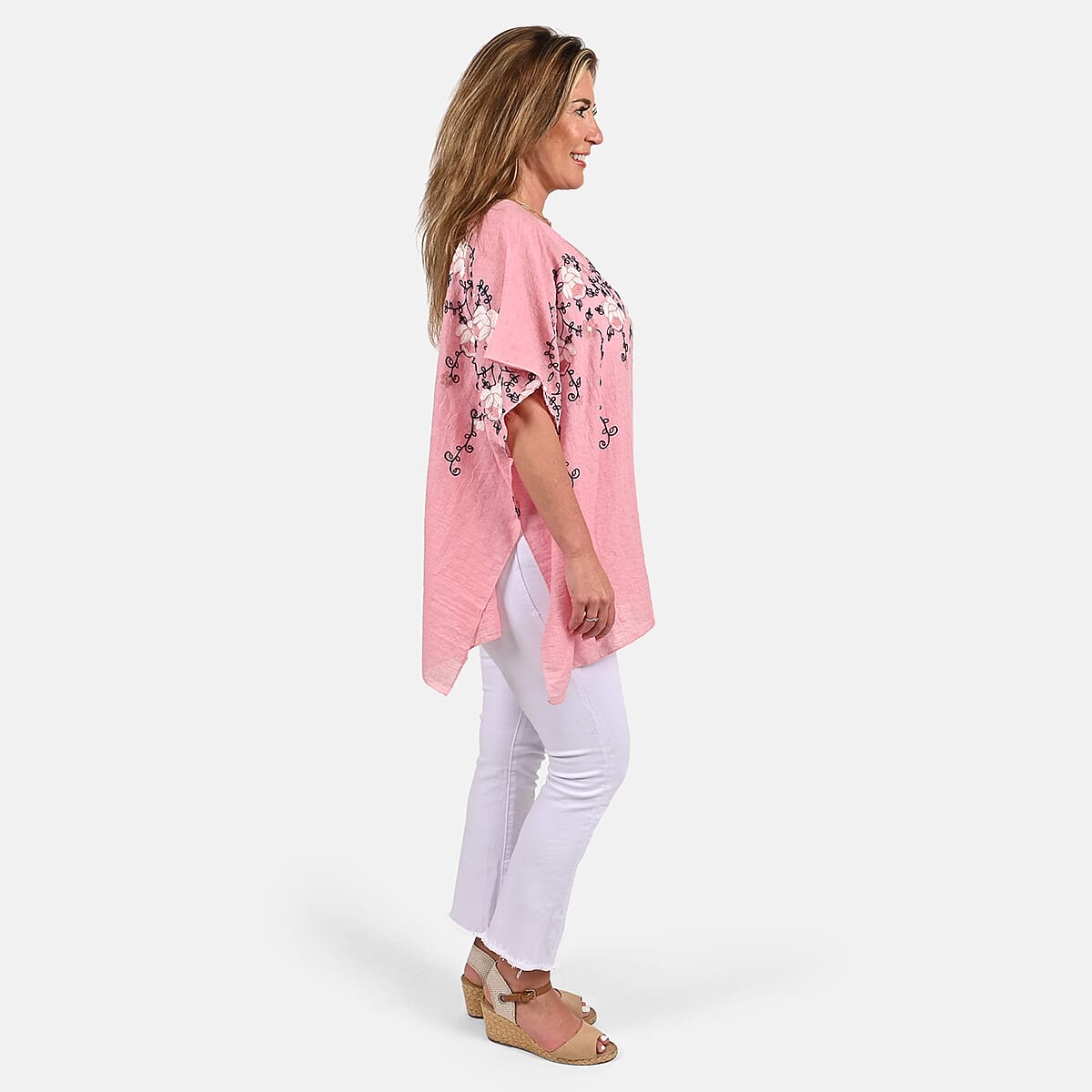 Tamsy Blush Floral Embroidered Kaftan Top , Women's Top , Floral Top , Going Out Tops , Ladies Top , Blouses for Women image number 2