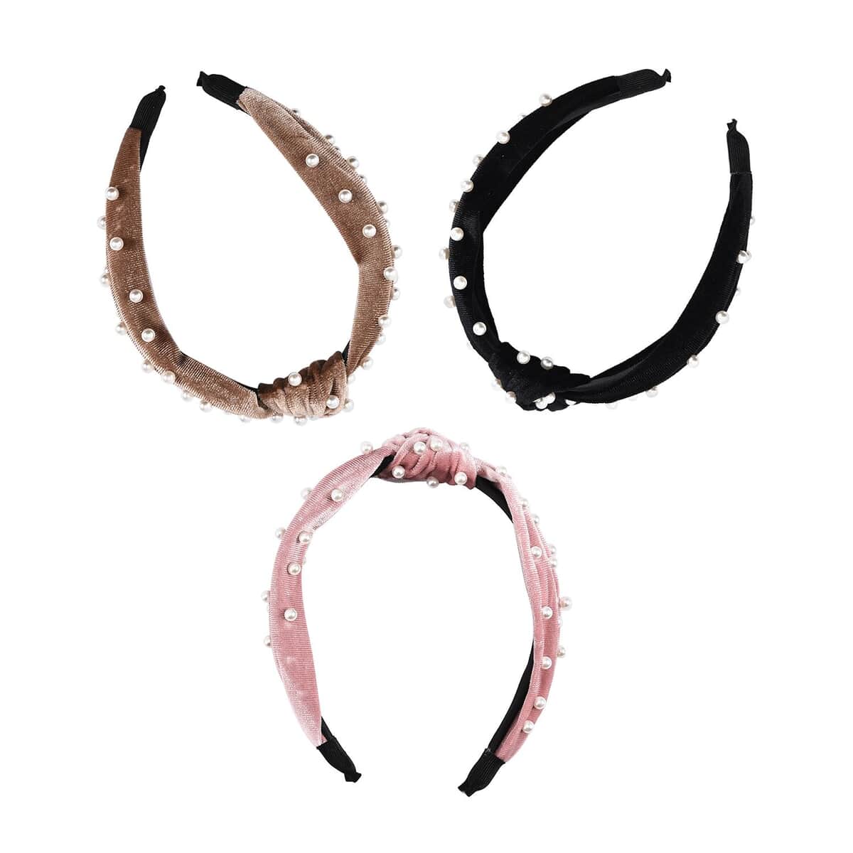 Set of 3 Black, Pink and Cream Head Band with Glittering Beads Charm image number 0