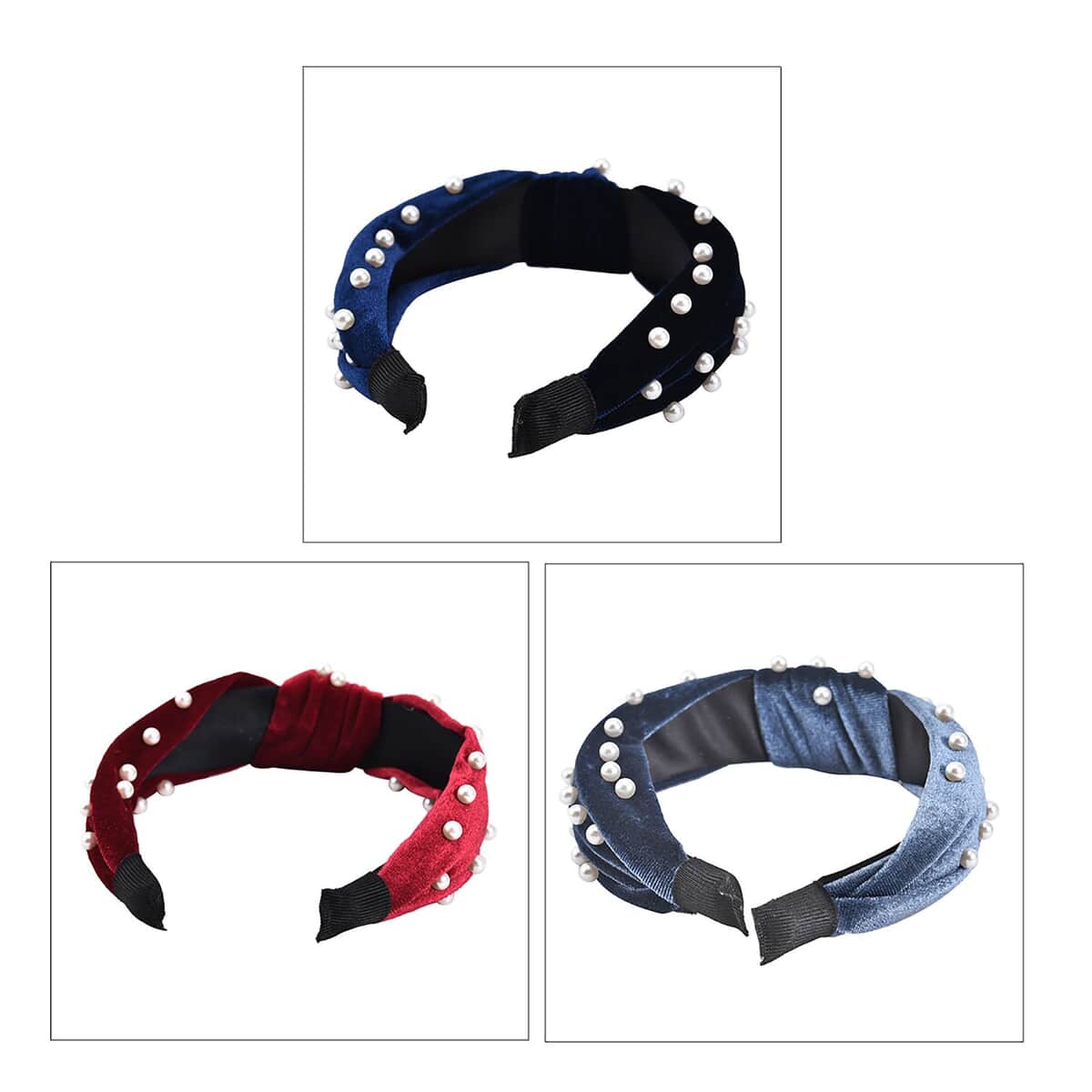 Set of 3 Blue, Gray and Red Head Band with Glittering Beads Charm image number 4