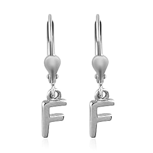 Platinum Over Sterling Silver Dangle Initial F Earrings