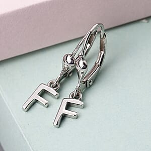 Platinum Over Sterling Silver Dangle Initial F Earrings