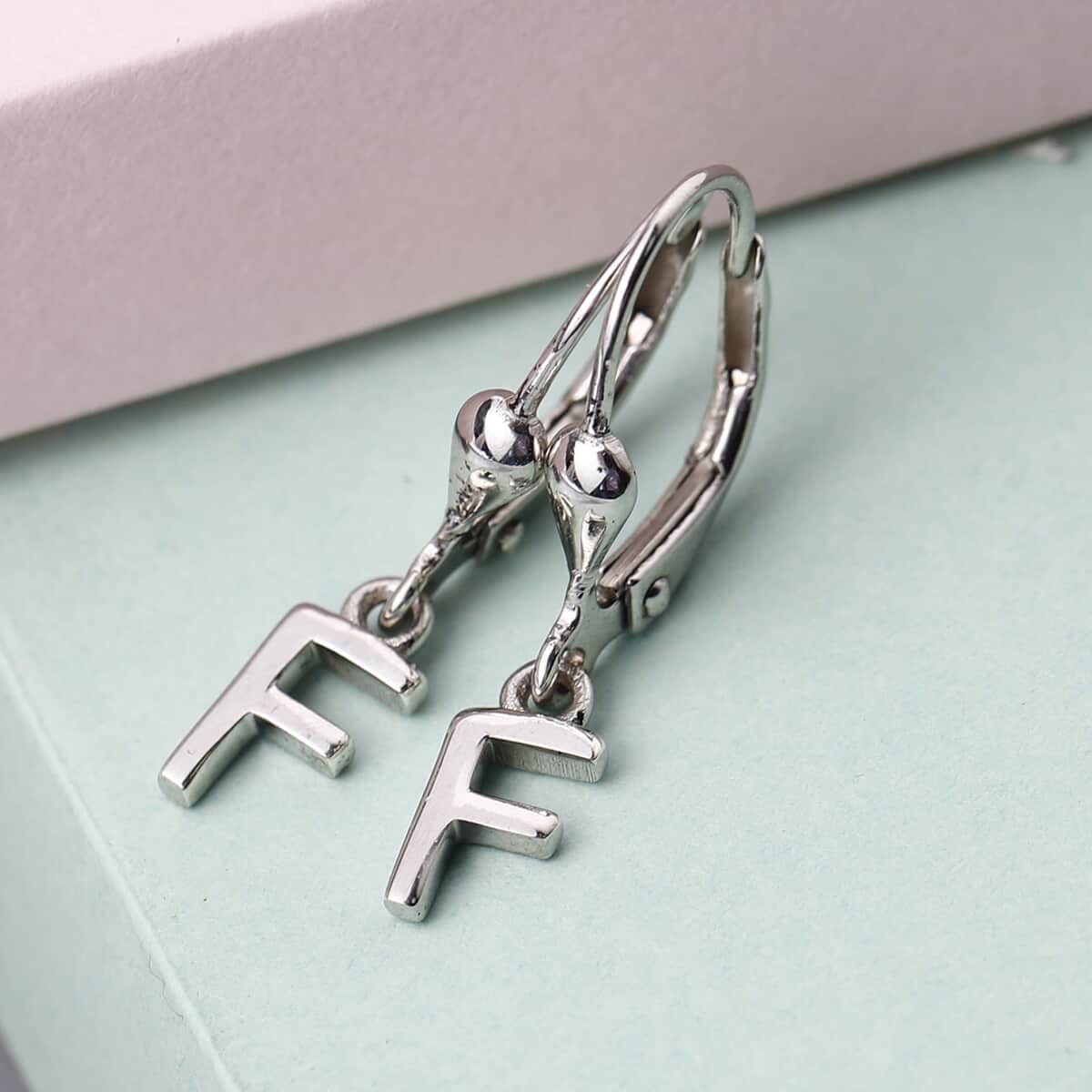 Platinum Over Sterling Silver Dangle Initial F Earrings image number 1