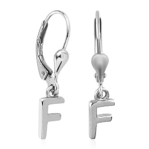 Platinum Over Sterling Silver Dangle Initial F Earrings