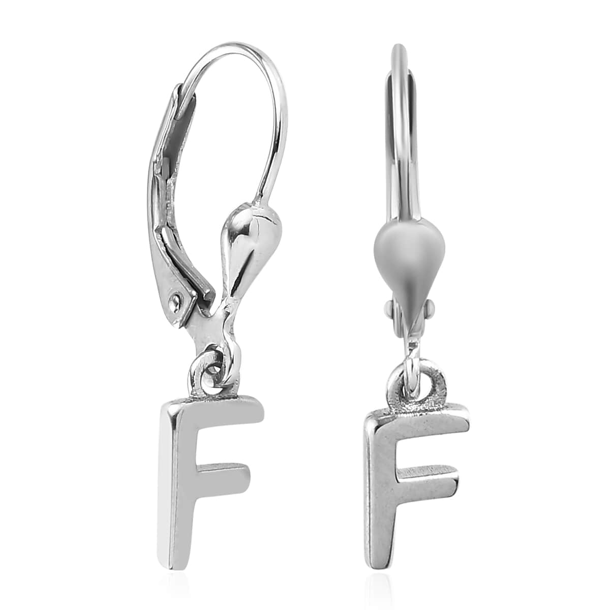Platinum Over Sterling Silver Dangle Initial F Earrings image number 3